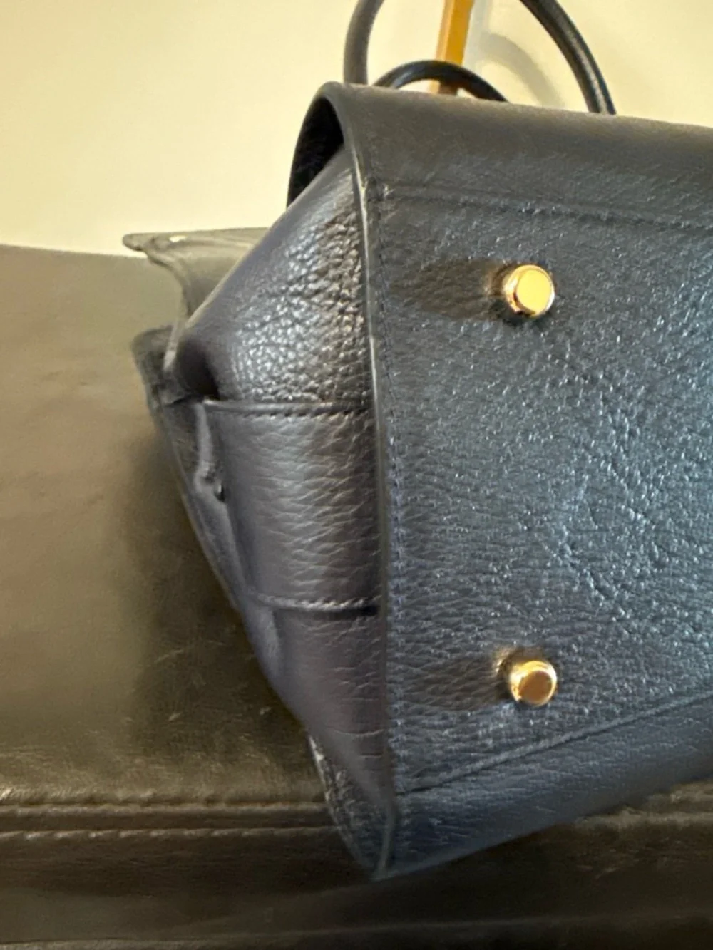 Coach Mercer 30 Navy Leather Satchel with Silver Hardware
